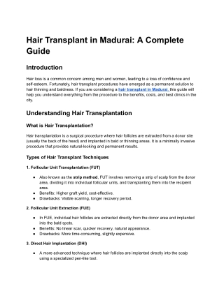 Hair Transplant in Madurai – Restore Hair at Renew Hair & Skin Care