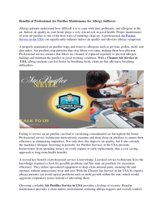 Benefits of Professional Air Purifier Maintenance for Allergy Sufferers