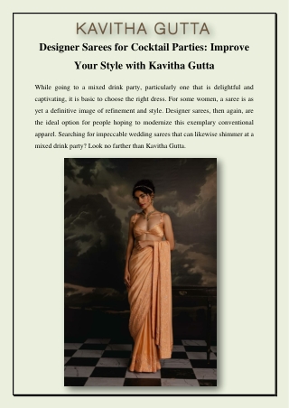 Designer Sarees for Cocktail Parties Improve Your Style with Kavitha Gutta