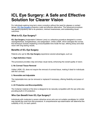 ICL Eye Surgery - A Safe and Effective Solution for Clearer Vision