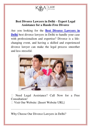 Best Divorce Lawyers in Delhi  Expert Legal Assistance for a Hassle-Free Divorce