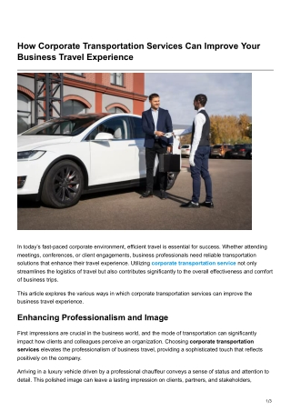 How Corporate Transportation Services Can Improve Your Business Travel Experience