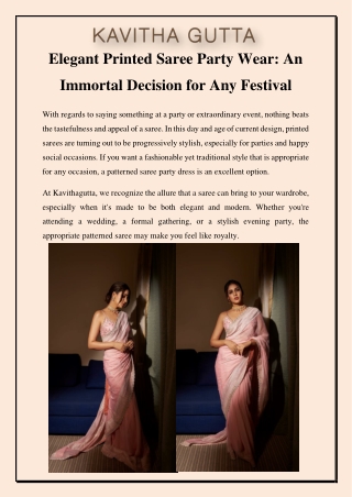 Elegant Printed Saree Party Wear An Immortal Decision for Any Festival