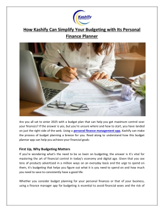 How Kashify Can Simplify Your Budgeting with Its Personal Finance Planner - Lujy Tech LLC
