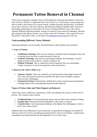 Permanent Tattoo Removal in Chennai