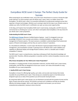 DumpsBoss NCSE-Level-1 Dumps: Effective Materials for Every Student