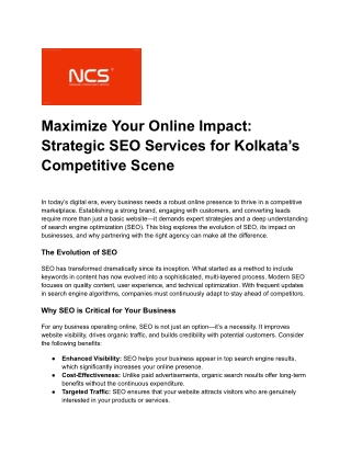 Maximize Your Online Impact: Strategic SEO Services for Kolkata’s Competitive Sc