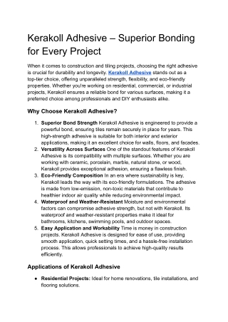 Kerakoll Adhesive – Superior Bonding for Every Project
