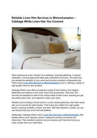 Reliable Linen Hire Services in Wolverhampton – Cabbage White Linen Has You Cove