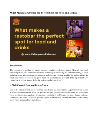 What Makes a Restobar the Perfect Spot for Food and Drinks