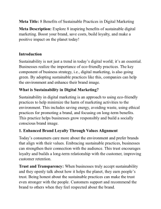 8 Benefits of Sustainable Practices in Digital Marketing