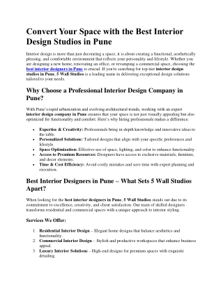 Convert Your Space with the Best Interior Design Studios in Pune