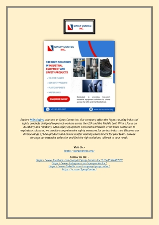 MSA Safety Solutions | Top Industrial Safety Equipment at Spray Contec Inc.