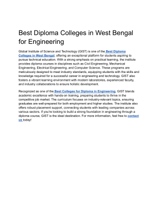 Best Diploma Colleges in West Bengal for Engineering