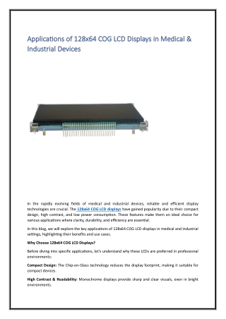 Applications of 128x64 COG LCD Displays in Medical