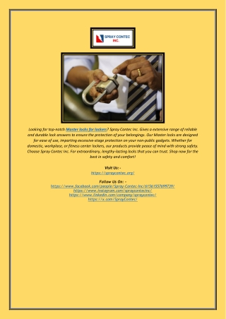 Master Locks for Lockers | Secure & Durable Lock Solutions | Spray Contec Inc.