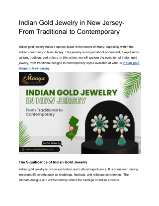 Indian Gold Jewelry in New Jersey-  From Traditional to Contemporary