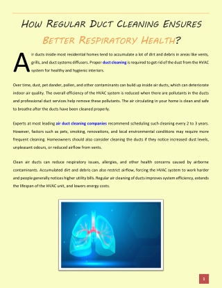 How Regular Duct Cleaning Ensures Better Respiratory Health