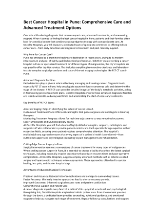 Best Cancer Hospital in Pune – Oncolife Hospitals