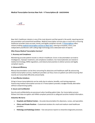 Medical Transcription Services New York - V Transcriptions @  16625504546