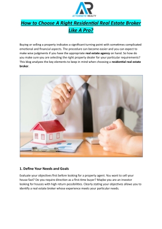 How to Choose A Right Residential Real Estate Broker Like A Pro