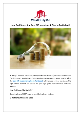 How Do I Select the Best SIP Investment Plan in Faridabad