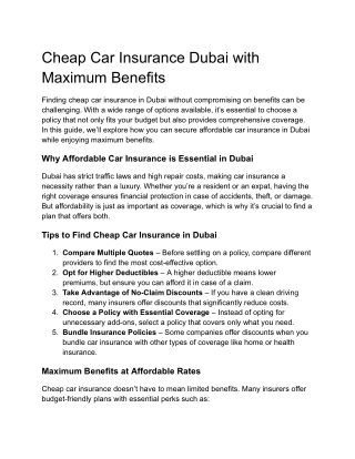 Cheap Car Insurance Dubai with Maximum Benefits