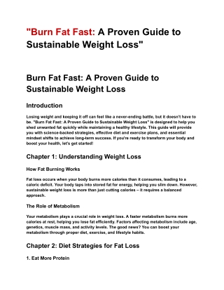 Burn Fat Fast A Proven Guide to