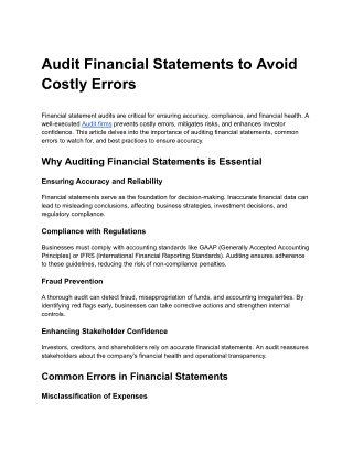 Auditing financial statements  Audit Financial Statements to Avoid Costly Errors