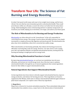 Transform Your Life The Science of Fat Burning and Energy Boosting