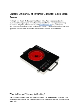 Energy Efficiency of Infrared Cookers_ Save More Power