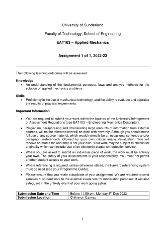 EAT103-Engineering Mechanics-Assignment 1 of 1_2022-23_ver2