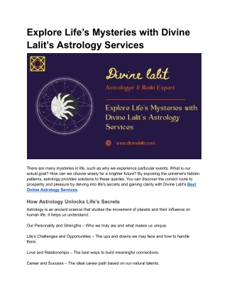 Explore Life’s Mysteries with Divine Lalit’s Astrology Services
