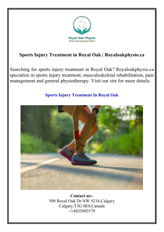 Sports Injury Treatment in Royal Oak  Royaloakphysio.ca