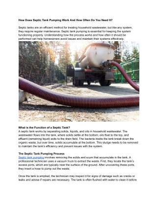 How Does Septic Tank Pumping Work And How Often Do You Need It