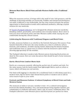 Monsoon Must-Haves Block Prints and Indo-Western Outfits with a Traditional Touch