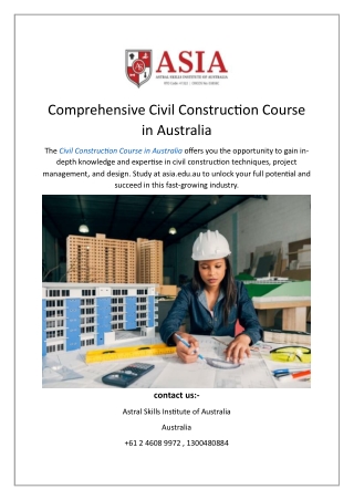 Comprehensive Civil Construction Course in Australia