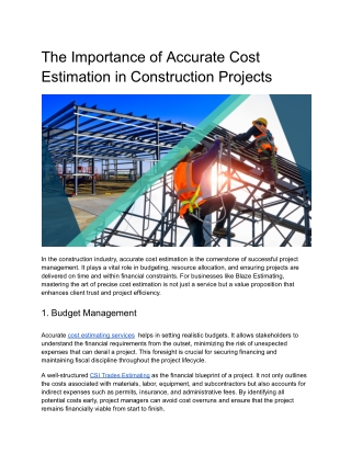 The Importance of Accurate Cost Estimation in Construction Projects