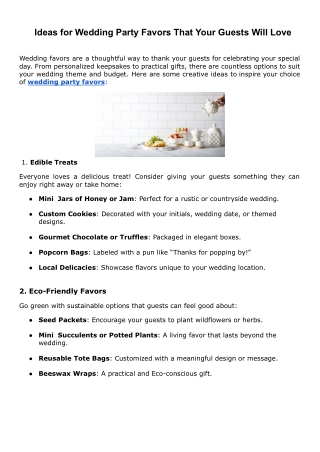 Ideas for Wedding Party Favors That Your Guests Will Love-