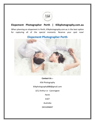 Elopement Photographer Perth  Klikphotography.com.au