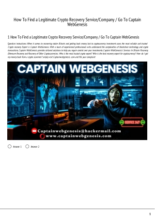 How To Find a Legitimate Crypto Recovery Service/Company / Captain WebGenesis