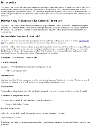 Décorer votre Maison avec des Caisses à Vin en bois
