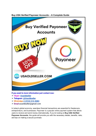 Buy USA Verified Payoneer Accounts – A Complete Guide