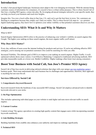 Boost Your Business with Social Cali, San Jose's Premier SEO Agency