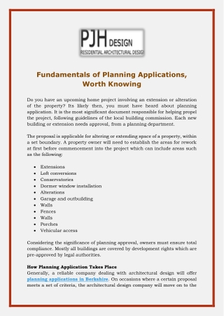 Fundamentals of Planning Applications, Worth Knowing
