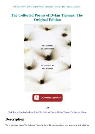 eBooks PDF The Collected Poems of Dylan Thomas The Original Edition
