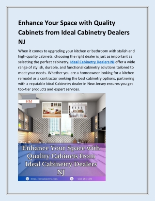 Enhance Your Space with Quality Cabinets from Ideal Cabinetry Dealers NJ