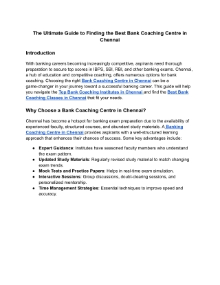 Bank Online Coaching Institute in Chennai