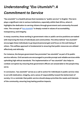 Understanding "Ess Utumishi": A Commitment to Service