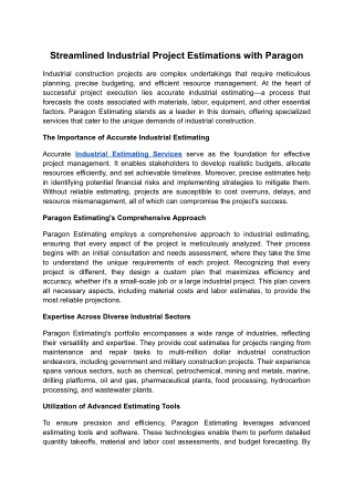 Streamlined Industrial Project Estimations with Paragon